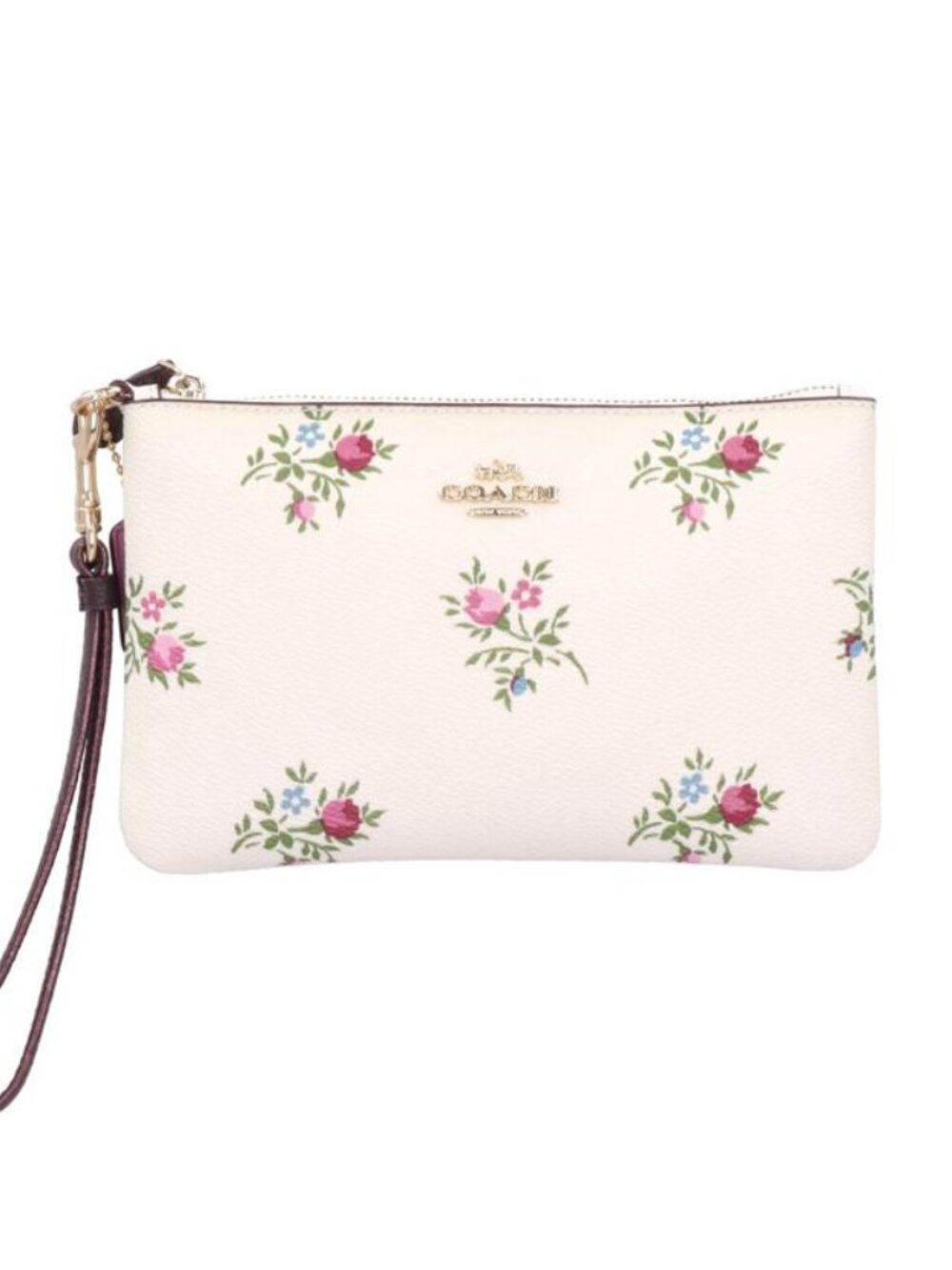 COACH Floral Corner Zip Chalk Prairie Rose Wristlet